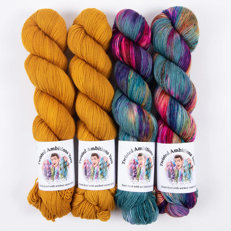 WESTKNITS MKAL 2022 Yarn Kit, Twists and Turns Yarn Kit, 5 x top 100g fingering weight yarn, hand-dyed in Berlin